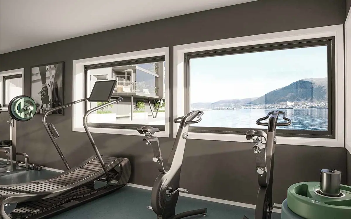Communal rooms, such as a gym and sauna, which residents can use.